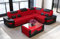 Sofa Como Ecksofa - mit LED Beleuchtung, verstellbare Kopfstützen, Mikrofaser/Ausrichtung wählbar (Ecke rechts, Schwarz-Rot)