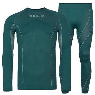 Snocks Thermounterwäsche Herren - Atmungsaktives und warmes Material, Perfekte Passform, Ideal für verschiedene Sportarten - Skiunterwäsche, Funktionsunterwäsche - Gr. L - Farbe Pinie