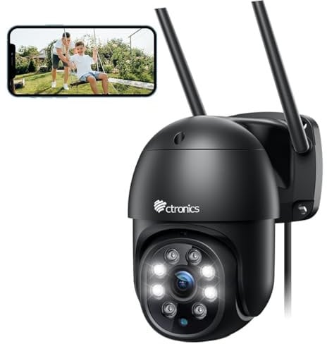 ctronics PTZ Überwachungskamera Aussen,1080P Kabellose IP WLAN Outdoor Kamera mit Automatische Verfolgung, 30m Nachtsicht in Farbe, 2-Wege Audio, IP66 Wasserdicht, Unterstützt 64GB TF-Karten