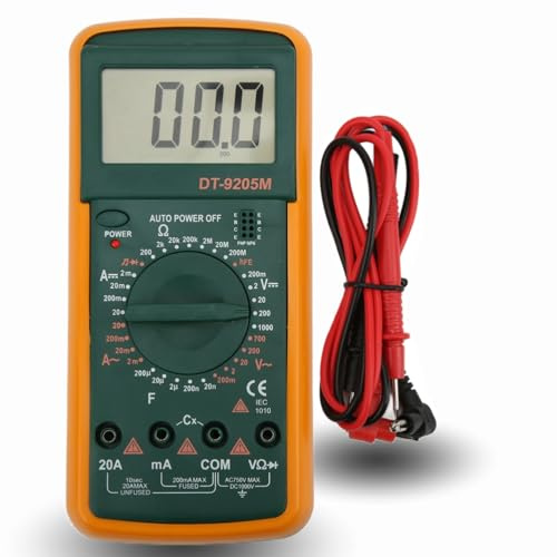 DT-9205M Handheld-Multimeter LCD-Digitalanzeige Spannung Strommonitor Haushalts-Energieverbrauchstester Tragbares Voltmeter und Amperemeter Ohmmeter Widerstandsmessgerät mit 2 Teststiften