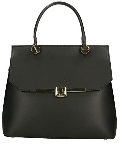 Gave Lux Damenhandtasche aus echtem Ruga-Leder mit Doppelfach. Ausgestattet mit abnehmbarem Schultergurt. Italienisches Handwerksprodukt. Hergestellt in Italien GLX22770823FBG-P218_BLACK 27x23x12 cm