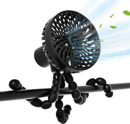 wyewye Pram Fan, Stroller Fan Usb Rechargeable Pram Fan Clip on Stroller, baby portable fan for pram 360° Rotate Clip on Fan for Car Seat Crib Pushchair Desk Bike Camping Treadmill Travel Black