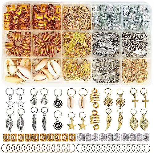 220 Pièces Pendentif Dreadlocks en Métal, Pinces à Cheveux en Spirale Bijoux, Perles en Spirale Métal Dreadlocks, Différents Styles de Mode, pour Décorer les Cheveux des Hommes et les Femmes