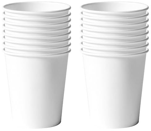 250ml Weiß Papier Partybecher,16 Stück Weiß Pappbecher,Trinkbecher Hochzeit Einwegbecher Disposable Cups für Hochzeit,Kinder DIY,Partybedarf,Tee,Heißen und Kalten Getränken Einwegkaffee Becher