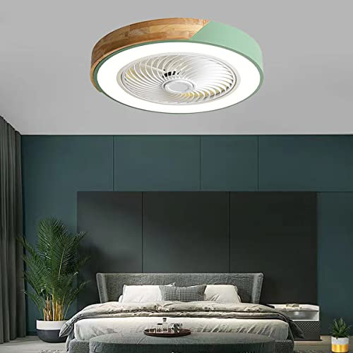 SEYFI Ventilador de techo redondo ultrafino con luz y control remoto, regulable, 3 velocidades, silencioso, ventilador de techo para dormitorio, sala de estar/verde
