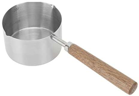 Kochtopf mit Ausgießer, 200 Ml, Holzgriff, Edelstahl-Saucentopf, Kochtopf, Mini-Butterwärmer, Kleiner Antihaftbeschichteter Milchtopf, Wachsschmelztopf, Wasserkelle, Messbecher