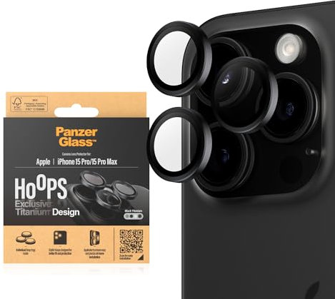 PanzerGlass™ Ti Hoops Kameraobjektivschutz für das Apple iPhone 15 Pro | Pro Max - Schutz mit Stil, stoßfestes Glas, schwarz Titanium