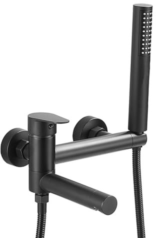 BiaoTeng Mitigeur De Baignoire Avec Douchette noir Mitigeur Baignoire Mural poignée unique Robinet Salle Bain Baignoire Et Douche Robinet Mural Pour Baignoire, noir