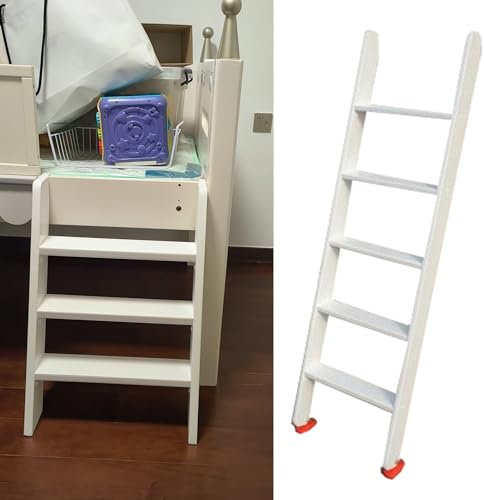 YANBI Etagenbett Leiter Bodenstehende Etagenbettleiter, Weiße Massivholz-Doppelbettleiter mit Gummifuß, rutschfeste Wohnmobil-Etagenleitern, Robuste Kletterleiter (Size : 5 Step 150 cm (59))
