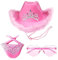 3PCS Exquisiter Damen Cowboyhut In Rosa Modisch Party Rosa Denim Rosa Herz Sonnenbrille Rosa Schal Western Cowboyhut Mit Umhängeband Lustige Neuheit Cowboyhut Party Kleidungszubehör