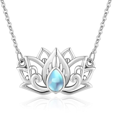 XIXLES Lotus Halskette für Frauen Sterling Silber Lotus Blume Anhänger Mondstein Lotus Schmuck Geschenke für Damen
