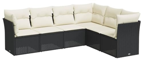vidaXL Garten Sofa Garnitur 6-TLG., Gartenmöbel Set mit Kissen, Rattanmöbel für Garten Terrasse, Modular Gartensofa Lounge Sitzgruppe, Schwarz Poly Rattan