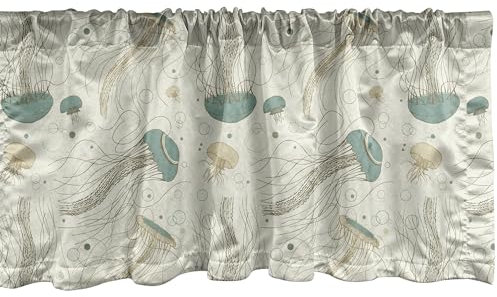 ABAKUHAUS Qualle Plattenschürze 2er Pack, Kontinuierlicher Design of Medusa Ozean Kreatur mit Tentakeln Nautical, Vorhang Volant für Dekor mit Stangentasche, 137 cm x 45 cm, Eischale Laurel Grün
