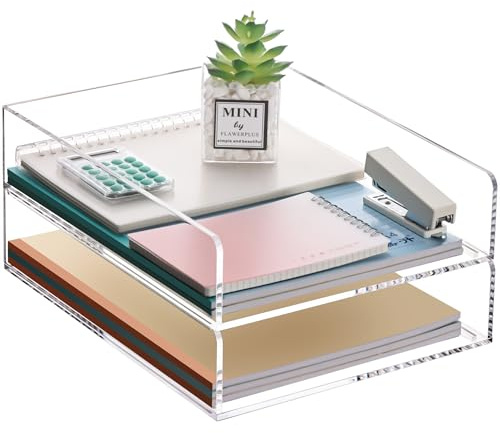 HeZone Letter Tray, Clear Acrylic Paper Tray, School Teacher Office Supplies Organization, Stackable Desk File Organizer, Classroom Decor and Accessories-2 Pack