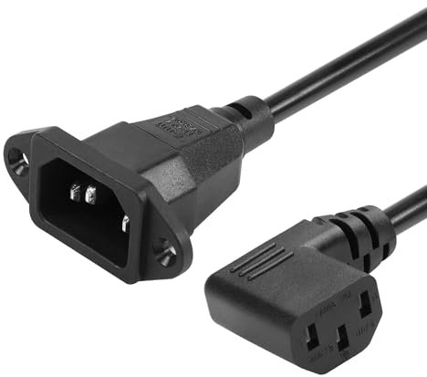 CERRXIAN Panel Mount C14 to 90 Degree C13 PDU Power Supply Extension Cable,IEC 320 C14 Male to Left Angle C13 Female 3 Pin Power Cord,for Monitors,Computers,Etc-0.3M/11.8inch (Right)