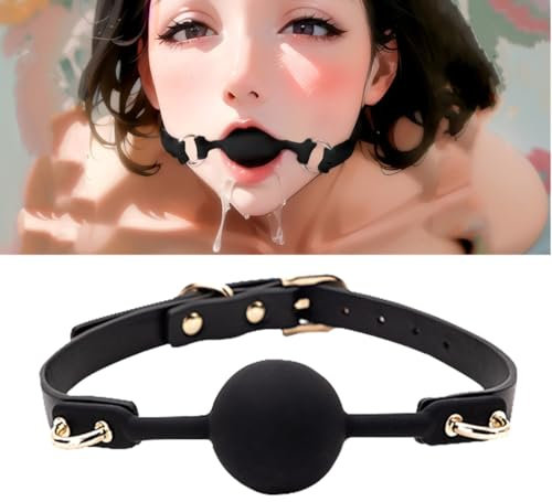 Silikon Ballknebel, Silent Knebel Mundknebel Silikon Ball Gag Verstellbarer Fetish SM SexSpiele Ballknebel für Männer und Frauen (Medium Ø4.2cm / Schwarz) (Schwarz)