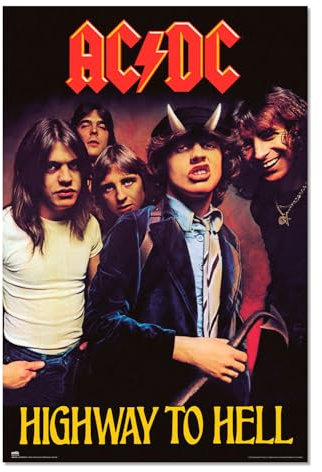 Grupo Erik Poster AC DC Highway to Hell Kunstdruck - Deko Wohnzimmer oder Deko Schlafzimmer - Deko Zimmer - Größe 61 x 91 - Offizielle AC DC Fanartikel