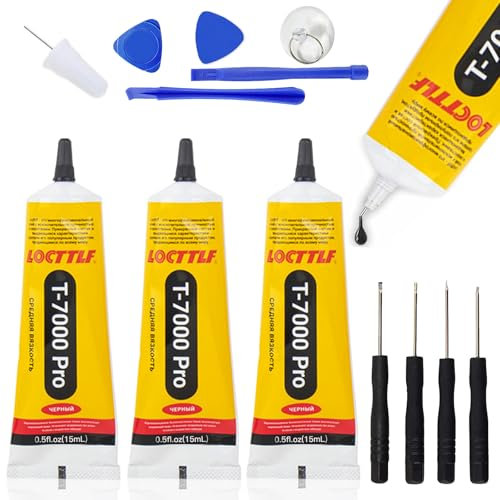 Bisienya 3 PCS T-7000 Adhesive Glue,T7000 Glue,Phone Screen Glue,15ml Super Glue,phone glue,Suitable for Mobile Phones,Jewelry,Glass,Wood,Metal,Fabric,Crafts (with Tools × 9)