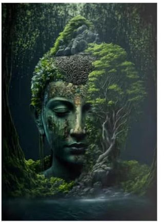 Baibexing Abstrakte Meditation Buddha Wandkunst Poster Natur Dschungel Grün Indischer Buddhistischer Kopf Religiöse Leinwand Malerei Zimmer Wohnkultur A1 50X70Cm Kein Rahmen