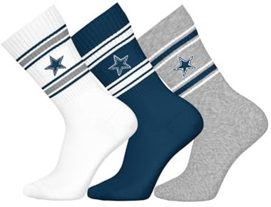 NFL Dallas Cowboys 3pk Crew Socks - WHT/BLU/MGR - 43/46