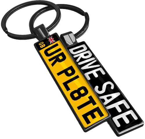 SONZE Personalised Number Plate Keyring – Custom Car Keychain with Name, Text, Logo or Photo | UK Registration Plate Keyring | Customised Gifts for Car Lovers (2. Glossy Black)