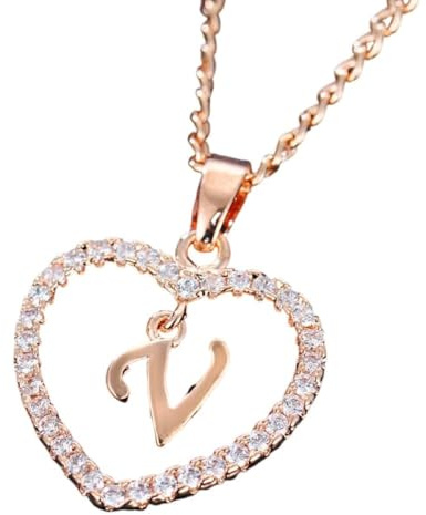 Bungsa Kristall-Damenkette Herz und Buchstabe Rosegold aus Alloy (V)