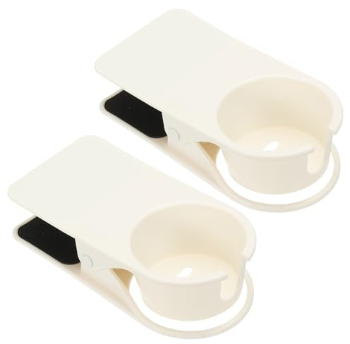 PATIKIL Desk Cup Holder Clip, 2 Pcs Clamp on Table Cup Holder Bottle Clip Couch Cup Holder with Side Open for Boat Swing Chairs Drink Soda Coffee Mug, White