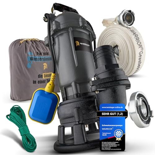 WARRIOR® Schneidradpumpe, Fäkalienpumpe 1500W mit 20M - 2Gewebeschlauch, HydroVortex X7 Schneidwerk, inkl. Tragetasche