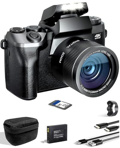 SWE Camara Digital 4K 64MP Cámara de Fotos con Pantalla Táctil de 4,0 y Función WiFi, Camera Fotografica Compacta con 16X Zoom, 32G Tarjeta, 3000mAh Batería, Funda para Cámara