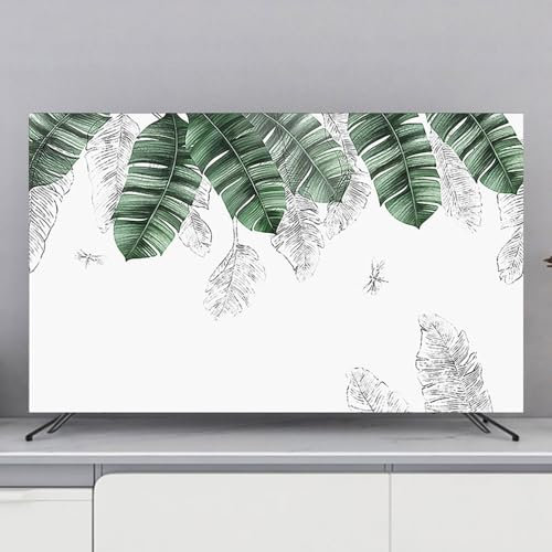 Hixingo Cubierta Antipolvo para TV, 32-80 Universal Funda para Televisor Elástico Protector para Smart TV, Hojas Verdes Cubierta de Televisión Pantalla de Funda (80(188x110cm),Blanco)