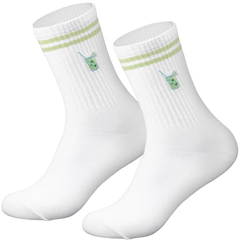 Hestya Cadeau pour Amateurs de Cocktails Chaussettes de Cocktail Drôles Chaussettes de Tennis Chaussettes avec Motif Verre à Vin pour Femmes Hommes Anniversaire Cocktail Noël(Vert, Vin)