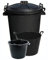 (Set of 3) 50L Litre Heavy Duty Clip Lock Lid Rubbish Bin Dustbin /3 Gallon 14 Litre Plasters Builder Bucket and 20 Litre Flexible Plastic Storage Container Bucket Tub Trugs Horse Feeder (Black)