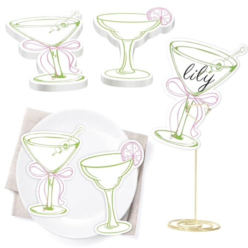 FYSUIMU Martini-Platzkarten, rosa Schleife, Zitrone, Martini-Gläser, Sitzkarten, Cocktailtisch, Namensschilder für Geburtstag, Junggesellinnenabschied, A Tini Bit ältere Party, 100 Stück