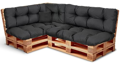 Best Wool Palettenkissen Set – Sitzkissen für Europaletten – Palettenpolster, gefüllt mit granuliertem Poulirette-Schaum – Inkl. 2X Sitzkissen 120x80 +Rückenlehne 120x40 sowie 60x40 & 40x40