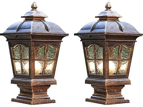 QUSYZD Farola de Exterior, 2 Unidades, de Bronce Antiguo, para Patio, jardín, Valla, césped, Camino, Entrada, Puerta Delantera o Trasera.,