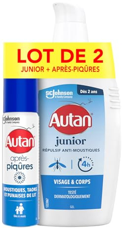Lot Autan Junior - 1 Spray Répulsif Anti-Moustiques Junior Visage & Corps + 1 Gel Après Piqûre Apaisant à Base de Camomille