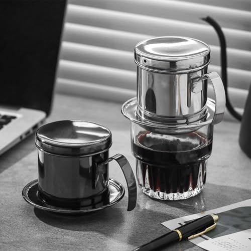 Vietnamesischer Kaffeefilter aus Edelstahl mit glattem Griff (schwarz)