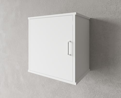 Negrari Hängeschrank aus PVC-Harz, feuchtigkeitsbeständig, Ablagefläche innen, geeignet für den Innen- und Außenbereich, L 45 x T 34 x H 52 cm, weiß.