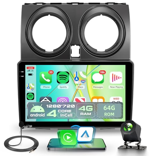Rimoody 4G+64G Car Stereo for Nissan Qashqai J10 2006-2016 Wireless CarPlay Android Auto, Android 15 Car Radio 9'' In-Cell Touch Screen/GPS/Bluetooth 5.0/FM RDS/EQ/Wi-Fi/Mirror Link, AHD Rear Camera