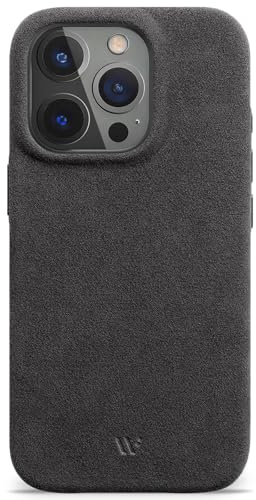 WIIUKA Hülle für iPhone 15 Pro Max, original Alcantara®, handgefertigt, extra Dünn, Premium Handyhülle, Case, Qi, Leder-Alternative, skiin Alcantara, Mystery Grau