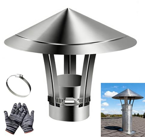 Schornsteinabdeckung in Edelstahl, 50 90 170 210 250 300 mm Wetterfeste Lüftungsaufsatz Regenhaube Schornstein, Kaminhaube Verstellbar für Kamin und Ofenleitungen(300 mm)