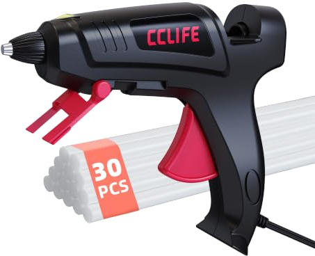 CCLIFE Heißklebepistole 70W mit 30 Heißklebesticks | 3–5 Min. Aufheizung, Tropfschutz, klappbarer Ständer, 1,3m Kabel, DIY, kleine Handarbeiten, Reparaturen Zuhause & Büro
