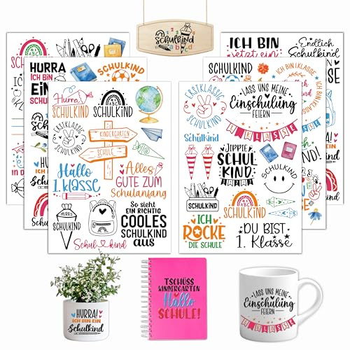Rub On Sticker Set 6 Blatt A5 Abreibebilder Aufkleber Schulkind Einschulung