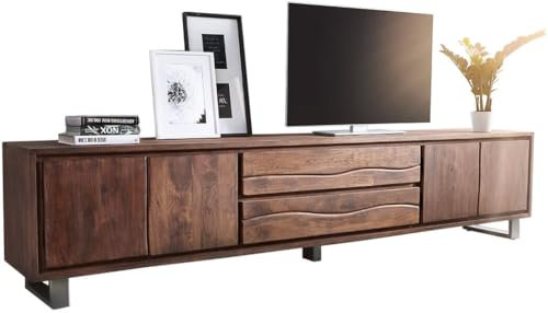 DELIFE Fernsehtisch Live-Edge Akazie Braun 300 cm 4 Türen 2 Schübe Baumkante Lowboard