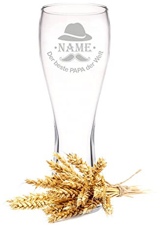 Leonardo Weizenglas mit Gravur - Der Beste Papa der Welt - Personalisiert mit Namen - Geschenk für Papa ideal als Vatertagsgeschenk 0,5l Bierglas Weizenbierglas als Geburtstagsgeschenk für Männer