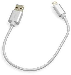 System-S Cavo Micro USB a USB A 2.0 intrecciato in nylon bianco, argento, 25 cm