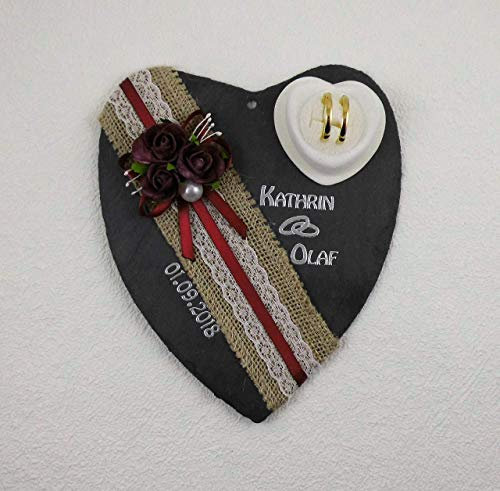 Ringkissen aus Schiefer personalisiert – Geschenk zur Hochzeit, Hochzeitsgeschenk personalisiert,Geschenk für Brautpaar,Geschenkidee Hochzeit, Ringhalter mit Gravur & Herz für Eheringe, Handarbeit
