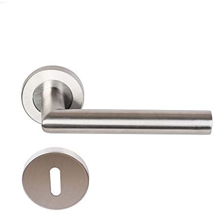 Paire de Poignées de porte sur Rosaces Rondes Elsa Angle Vif inox 304 KLOSE BESSER - +1 Paire de rosaces à trou de clé
