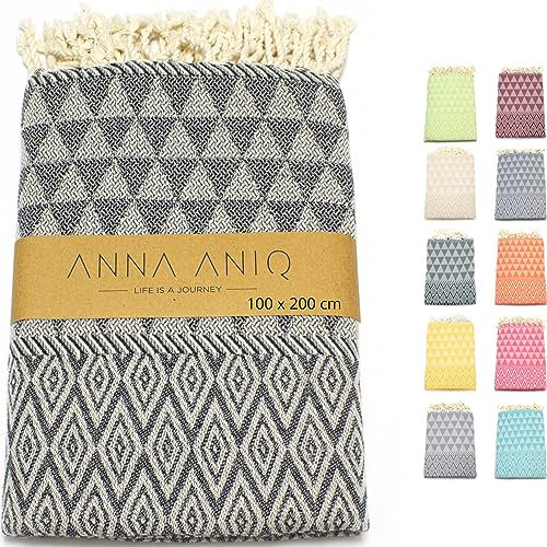 ANNA ANIQ Hamamtuch groß 100x200 cm Reise Strandtuch XXL Saunatuch Damen - 100% Baumwolle Fouta Pestemal Stranddecke Saunakilt Saunahandtuch Herren Badetuch Pareo Strandhandtuch (Dunkel-Blau)