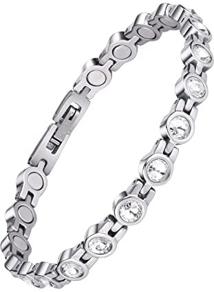 JEROOT Magnetarmband Damen, Magnetische Armbänder Verschluss Edelstahl Armband Magnet 5mm Weißer Zirkonia Damen Magnetarmband Energetix (3500 Gauss)